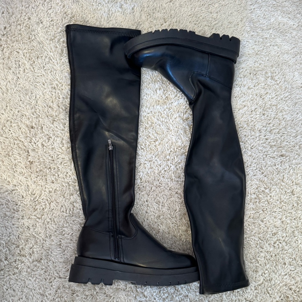 Amazon Black Leather Over the Knee Boots